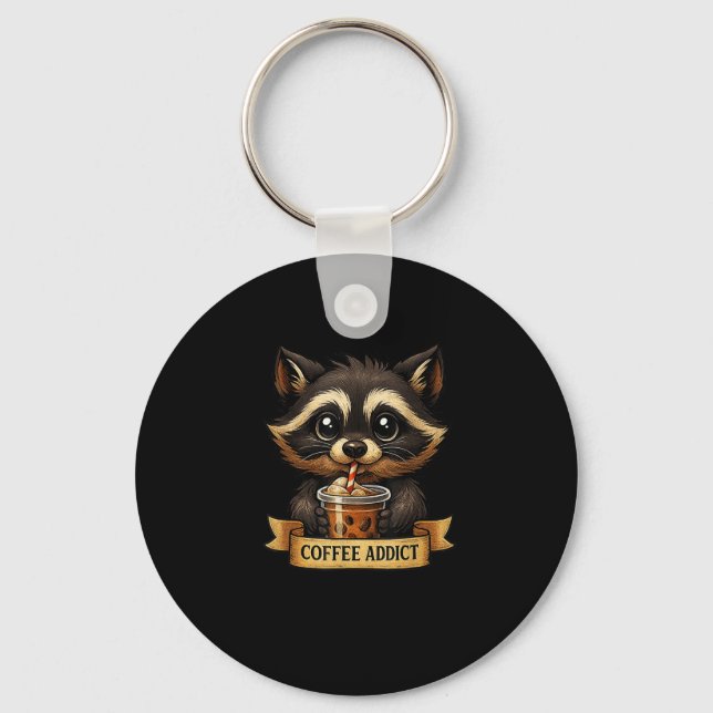 Niedlicher Raccoon Drink Kaffee Funny für Damen Te Schlüsselanhänger (Vorderseite)