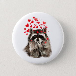 Niedlicher Raccoon-durchbrennenkuss-Liebe-Herzen Button