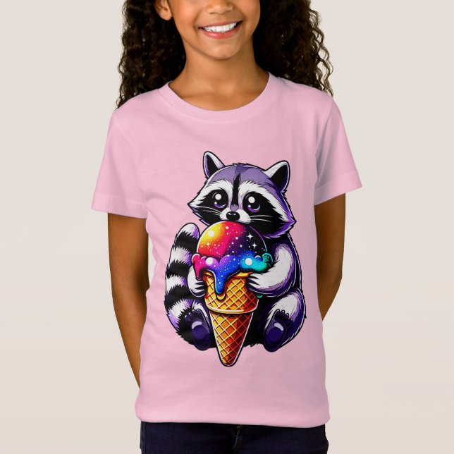 Niedlicher Raccoon Ess einer Weltraummusik T-Shirt (Vorderseite)