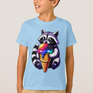 Niedlicher Raccoon Ess einer Weltraummusik T-Shirt