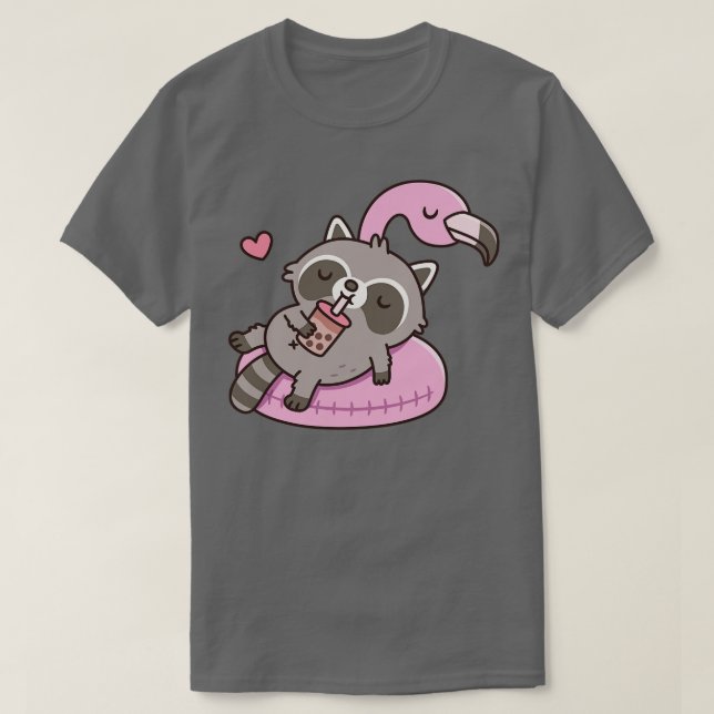 Niedlicher Raccoon g on Flamingo Pool Floß T-Shirt (Design vorne)