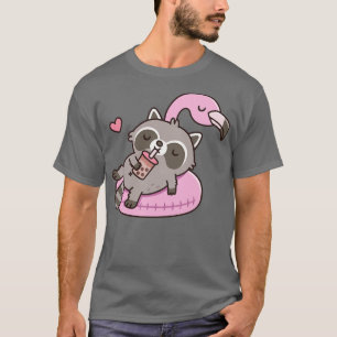 Niedlicher Raccoon g on Flamingo Pool Floß T-Shirt