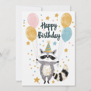 Niedlicher Raccoon Glücklicher Geburtstag Feiertagskarte