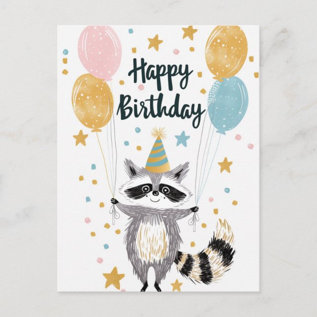 Niedlicher Raccoon Glücklicher Geburtstag Postkarte (Vorderseite)