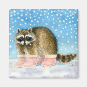 Niedlicher Raccoon in den rosa Schnestiefeln Magnet