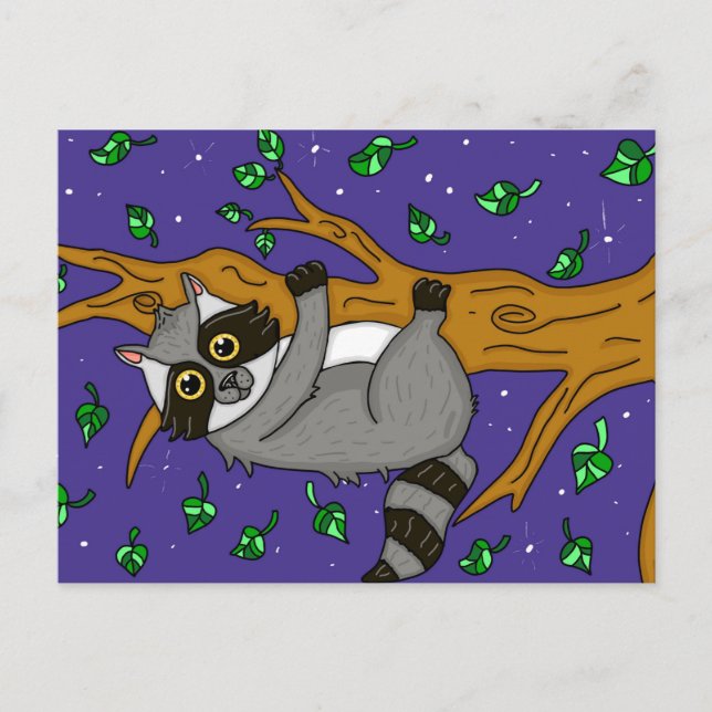 Niedlicher Raccoon in Tree, Just Sprichwort Hallo Postkarte (Vorderseite)