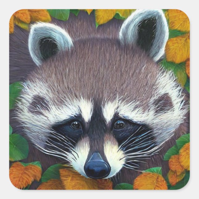 Niedlicher Raccoon Square Sticker (Vorderseite)