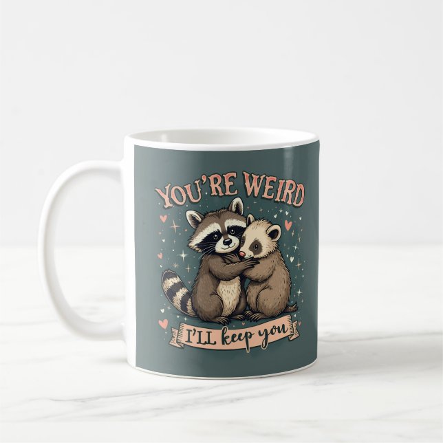 Niedlicher Raccoon und der Umarmung von Freunden Kaffeetasse (Links)