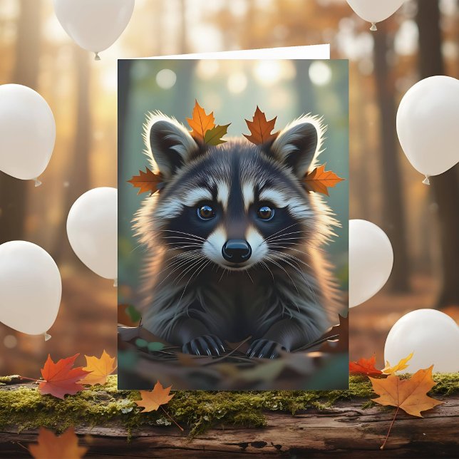 Niedlicher Raccoon und Herbstlaube Geburtstag Karte (Von Creator hochgeladen)