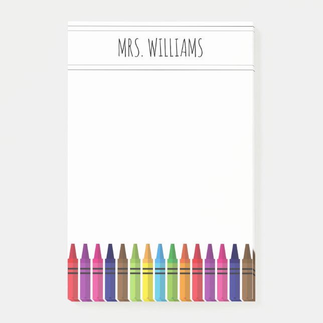 Niedlicher Rainbow Crayons Grundschullehrer Post-it Klebezettel (Vorderseite)