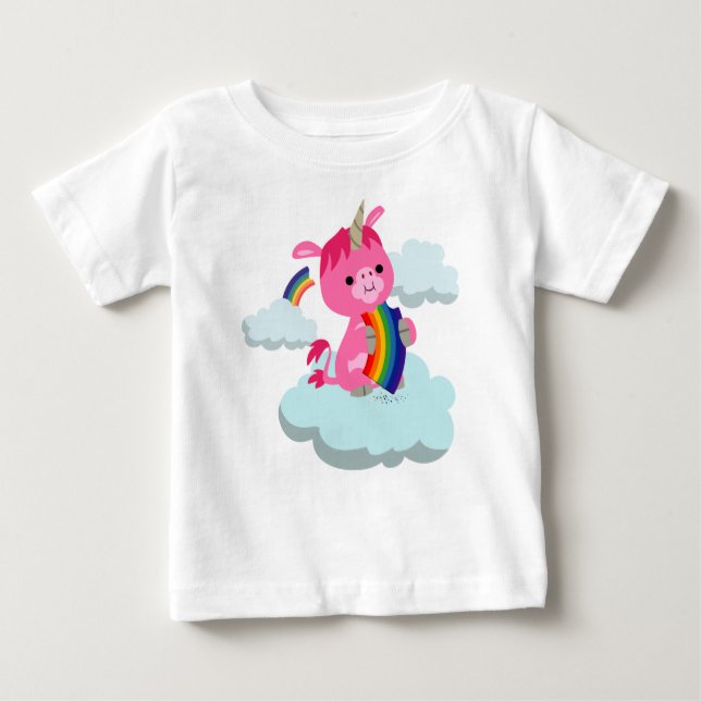 Niedlicher Rainbow-Eating Cartoon Unicorn Baby T - Baby T-shirt (Vorderseite)