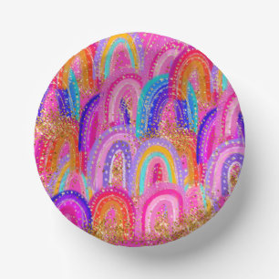 Niedlicher Rainbow-Gold-Glitzer Pappteller