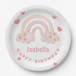 Niedlicher Rainbow Individuelle Name Happy Birthda Pappteller