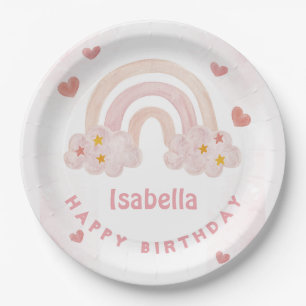 Niedlicher Rainbow Individuelle Name Happy Birthda Pappteller