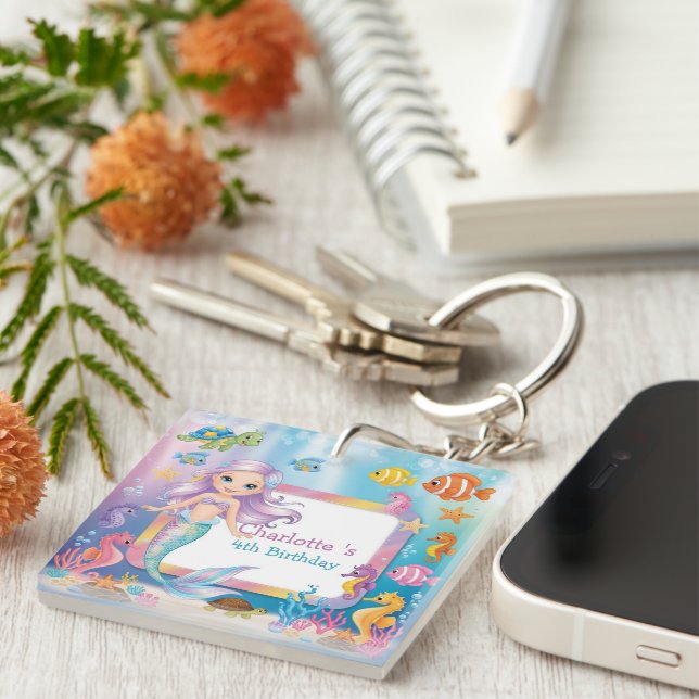 Niedlicher Rainbow-Meerjungfisch-Schildkröte-Star  Schlüsselanhänger (Vorderseite rechts)