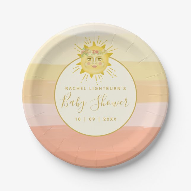 Niedlicher Rainbow Ray of Sunshine Baby Shower Pappteller (Vorderseite)