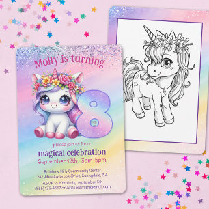 Niedlicher Rainbow Unicorn 8. magischer Geburtstag Einladung