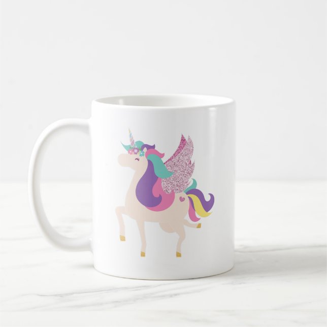 Niedlicher Rainbow Unicorn-Glitzer Kaffeetasse (Links)