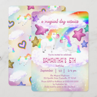 Niedlicher Rainbow Unicorn Pastel Geburtstag Einla Feiertagskarte