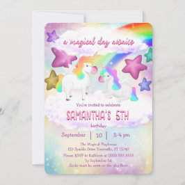 Niedlicher Rainbow Unicorn Pastel Geburtstag Einla Feiertagskarte