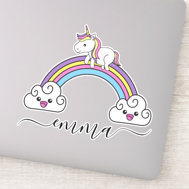 Niedlicher Rainbow Unicorn Personalisierter Name Aufkleber (Detail)