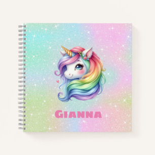 Niedlicher Rainbow Unicorn Personalisierter Name Notizbuch