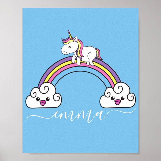 Niedlicher Rainbow Unicorn Personalisierter Name Poster (Vorne)