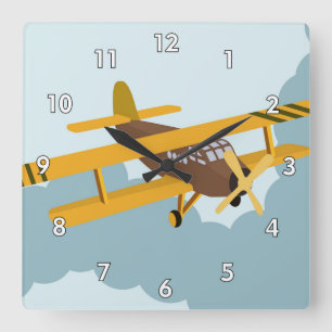 Niedlicher RC-Bi-Flugzeug-Cartoon Zeichnend Quadratische Wanduhr