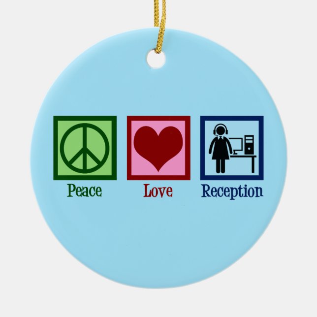 Niedlicher Receptionist Peace Liebe Empfang Keramik Ornament (Vorne)