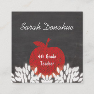 Niedlicher Red Apple Chalkboard School Lehrer Quadratische Visitenkarte