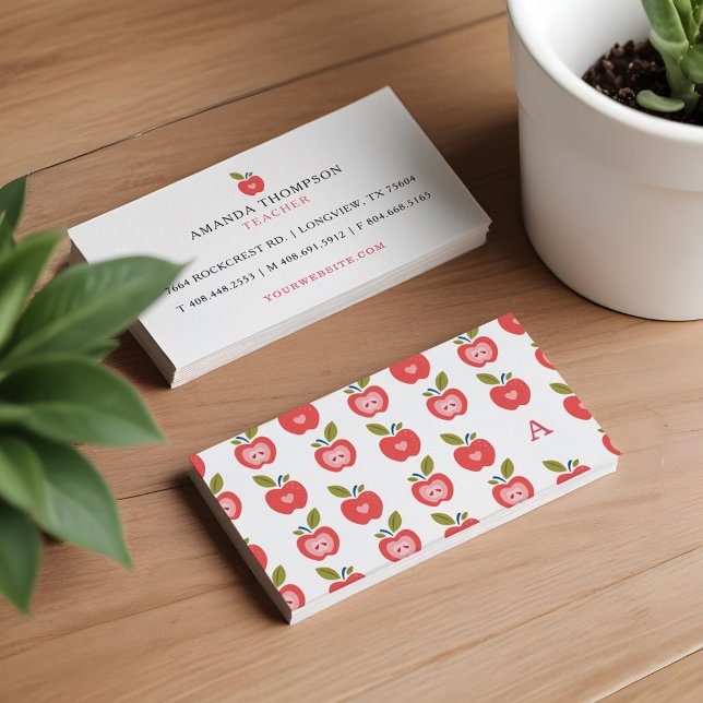 Niedlicher Red Apple Pattern Teacher, Tutor-Lernen Visitenkarte (Cute Red Apple Pattern Teacher, Tutor Learning Business Card)