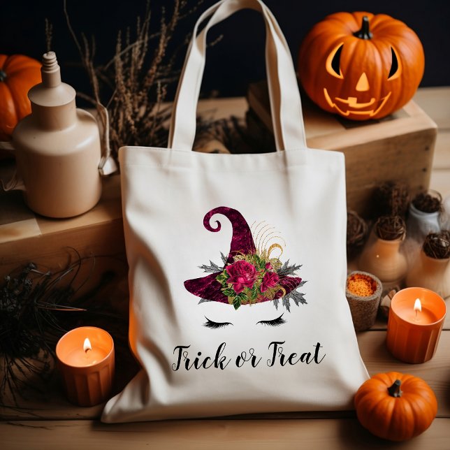 Niedlicher Red Floral Hexenhuttrick oder Treat Tragetasche (Von Creator hochgeladen)