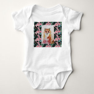 Niedlicher Red Fox Animal Rose Watercolor Baby Anz Strampler