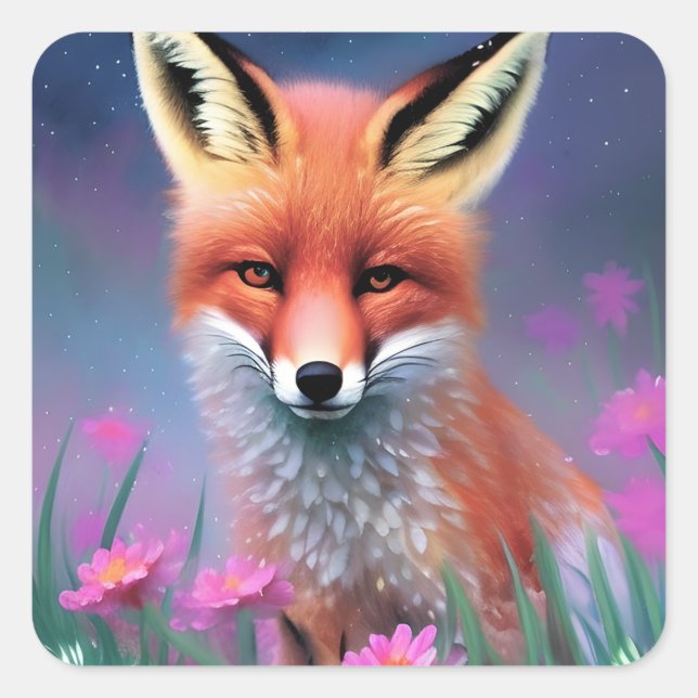 Niedlicher Red Fox Fantasy Fantasy Quadratischer Aufkleber (Vorderseite)