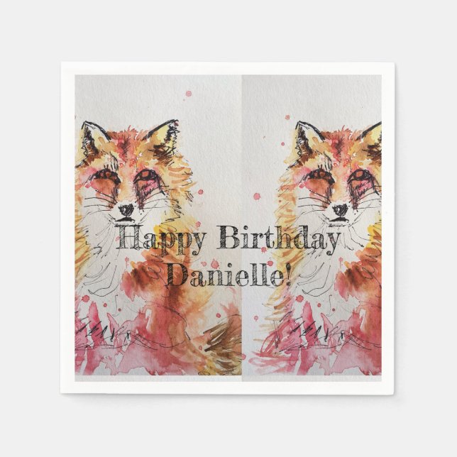 Niedlicher Red Fox Geburtstag Girl Deco Serviette  (Vorderseite)