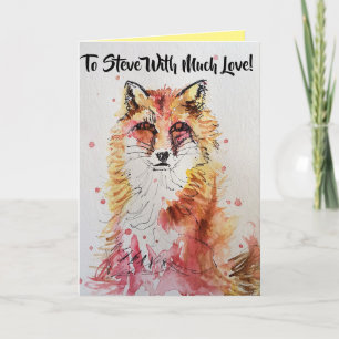 Niedlicher Red Fox Husbands Name Watercolor Card Karte