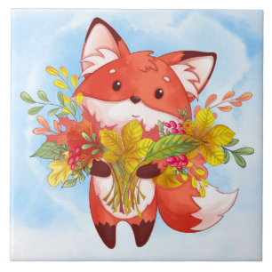 Niedlicher Red Fox mit Herbstlauben Fliese