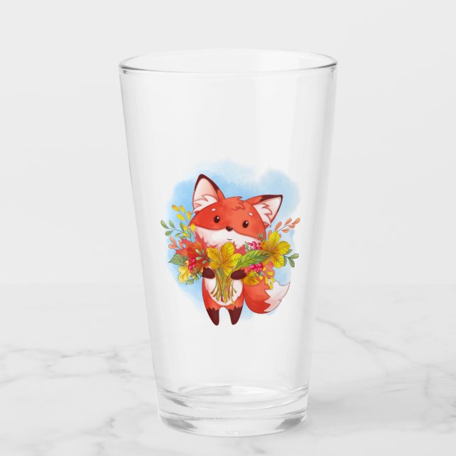 Niedlicher Red Fox mit Herbstlauben Glas (Vorderseite)