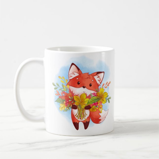 Niedlicher Red Fox mit Herbstlauben Kaffeetasse (Links)