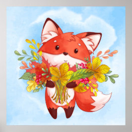 Niedlicher Red Fox mit Herbstlauben Poster