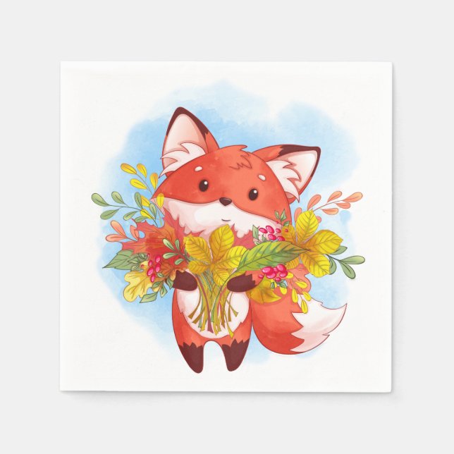 Niedlicher Red Fox mit Herbstlauben Serviette (Vorderseite)