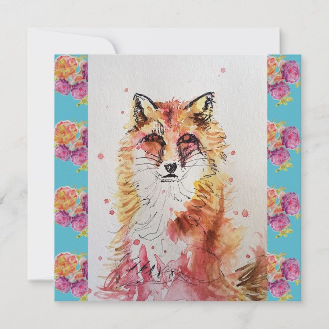 Niedlicher Red Fox Wasserfarben Wald Landschaft Ar (Vorderseite)