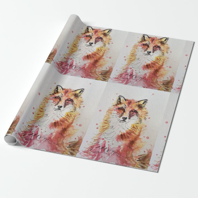 Niedlicher Red Fox Wasserfarben Wald Landschaft Ar Geschenkpapier (Ungerollt)