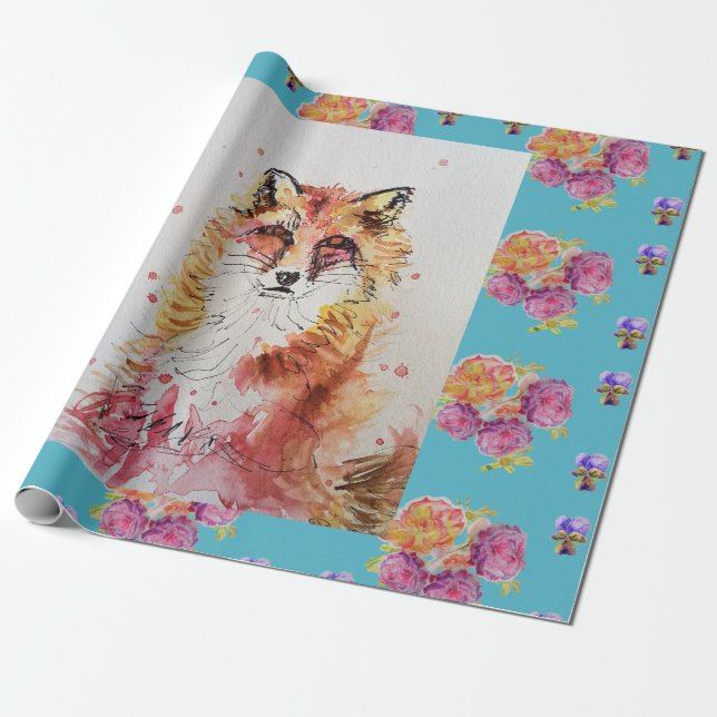 Niedlicher Red Fox Wasserfarben Wald Landschaft Ar Geschenkpapier (Ungerollt)