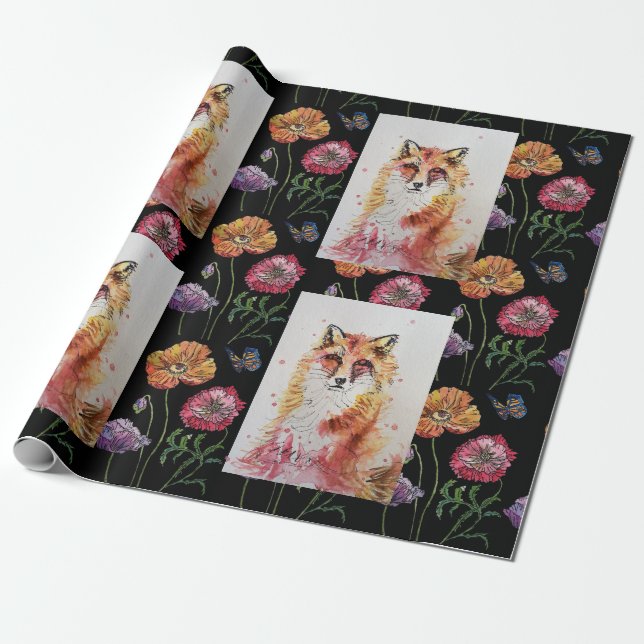 Niedlicher Red Fox Wasserfarben Wald Landschaft Ar Geschenkpapier (Ungerollt)