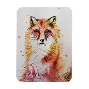 Niedlicher Red Fox Wasserfarben Wald Landschaft Ar Magnet