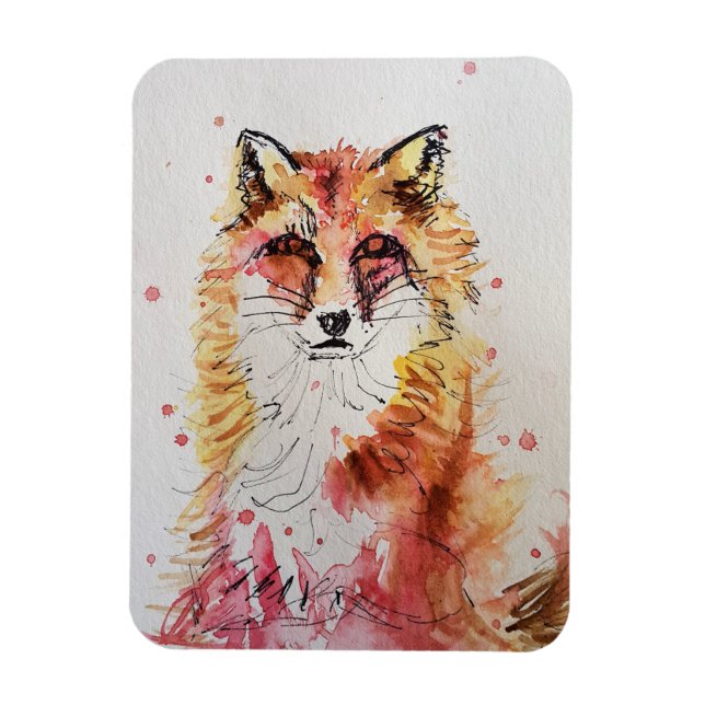 Niedlicher Red Fox Wasserfarben Wald Landschaft Ar Magnet (Vertikal)