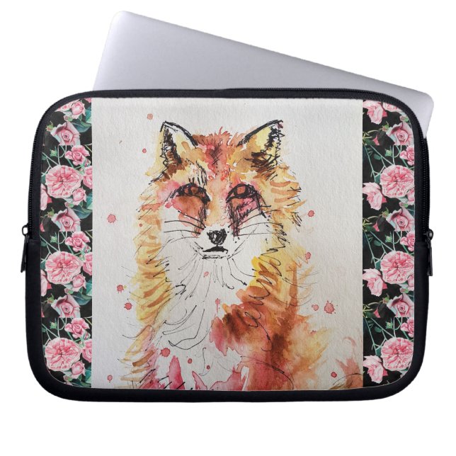Niedlicher Red Fox Watercolor Girls Ladie Laptopschutzhülle (Vorderseite)
