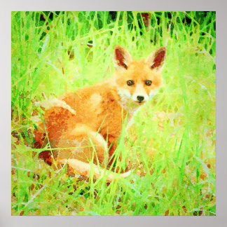 Niedlicher Red Fox Wildlife Watercolor Malerei Poster