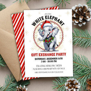 Niedlicher Red Gold Holiday White Elephant Gift Ex Einladung